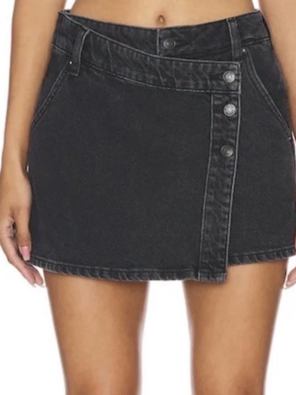 NWT- We the Free Wynee Black Denim Button Front Mini Skirt Size 29